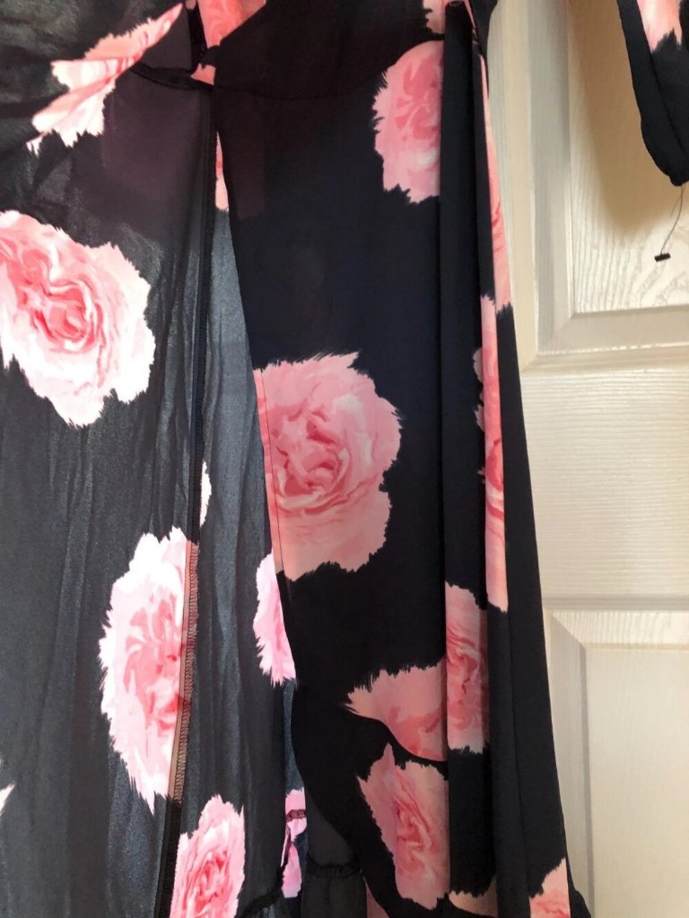 Floral Print Wrap Women's Dress-Bar III-Small Black Pink 3/4 Sleeve Beach Boho - Picture 7 of 16